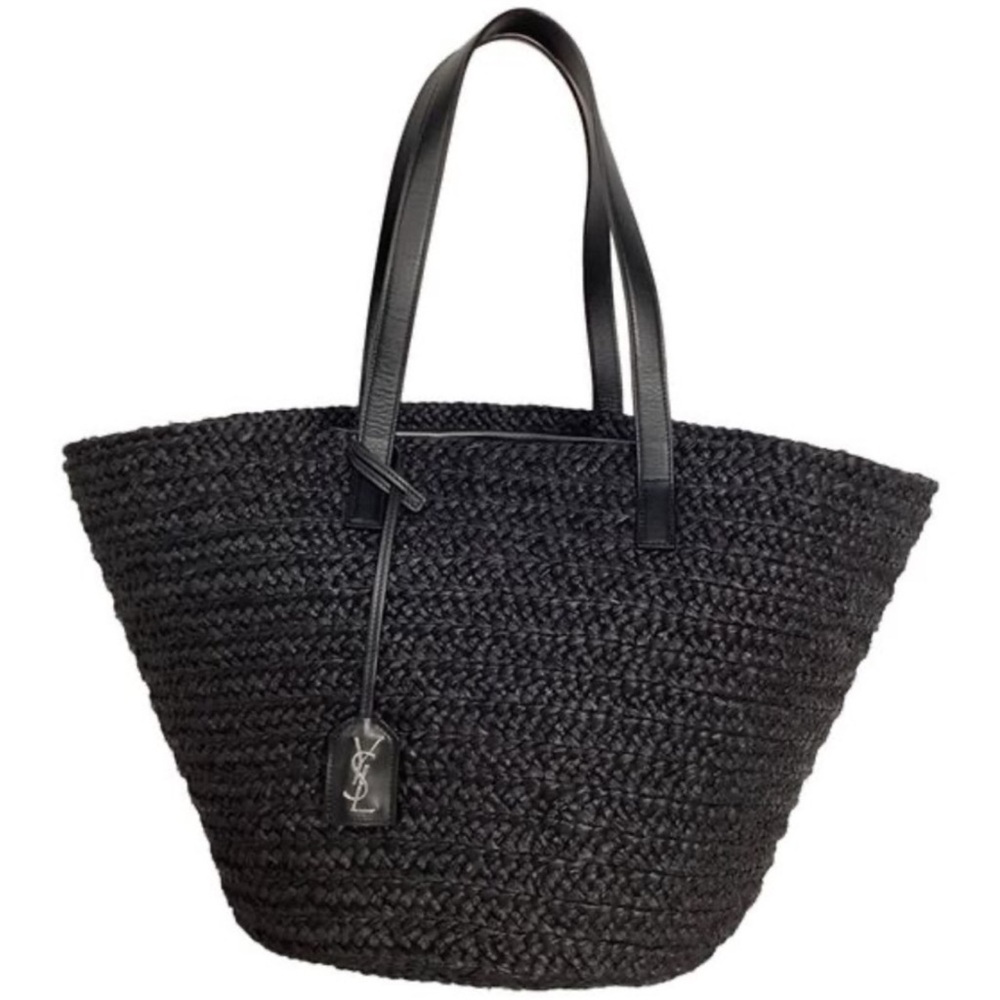 Saint Laurent Panier Medium Shopping Tote Bag in Black Raffia